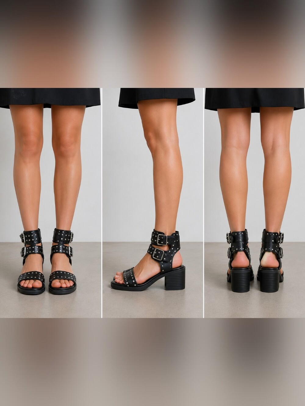 Black heeled sandals.